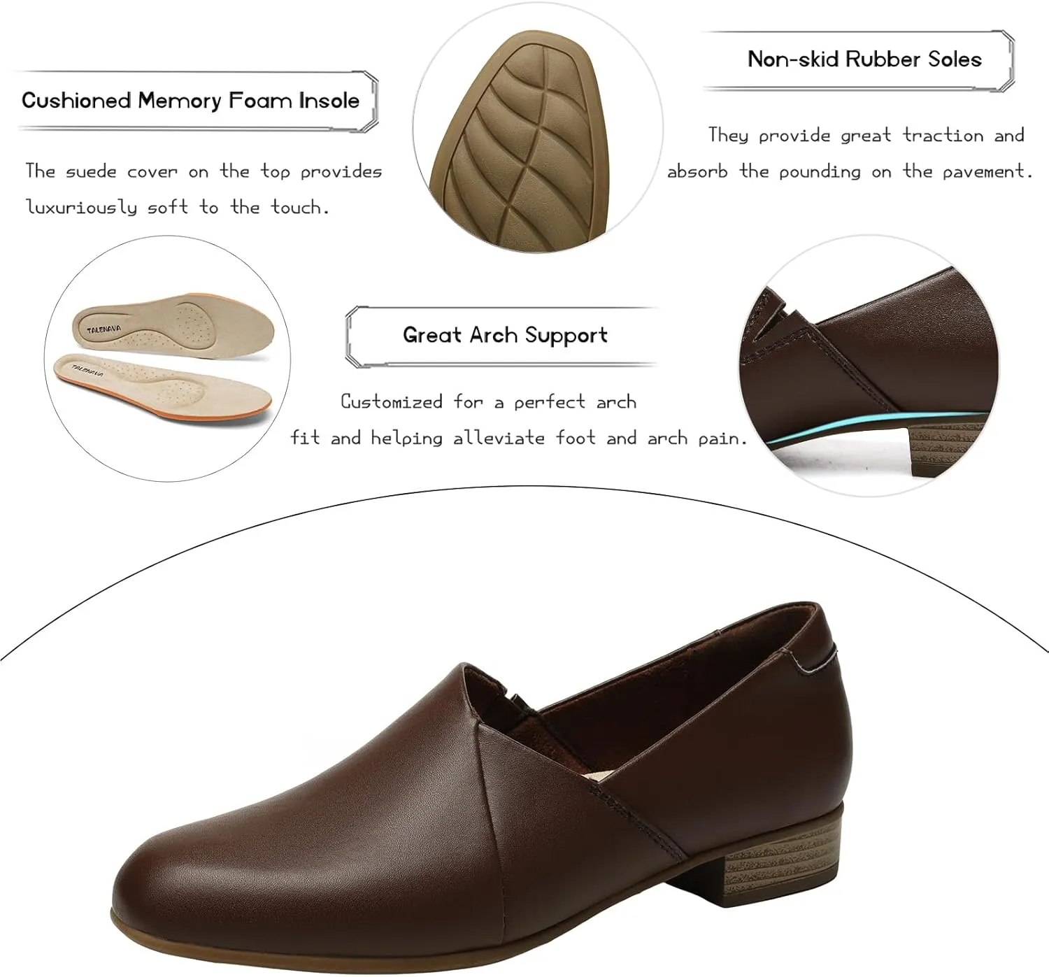 Women's Classic Comfort Dress Shoes Casual Leather Loafers Flats Cute Versatile Slip-Ons Everyday Work Shoes