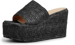 Womens Espadrille Platform Wedge Sandal Open Toe High Heel Elastic Ankle Strap Wedges
