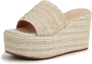 Womens Espadrille Platform Wedge Sandal Open Toe High Heel Elastic Ankle Strap Wedges