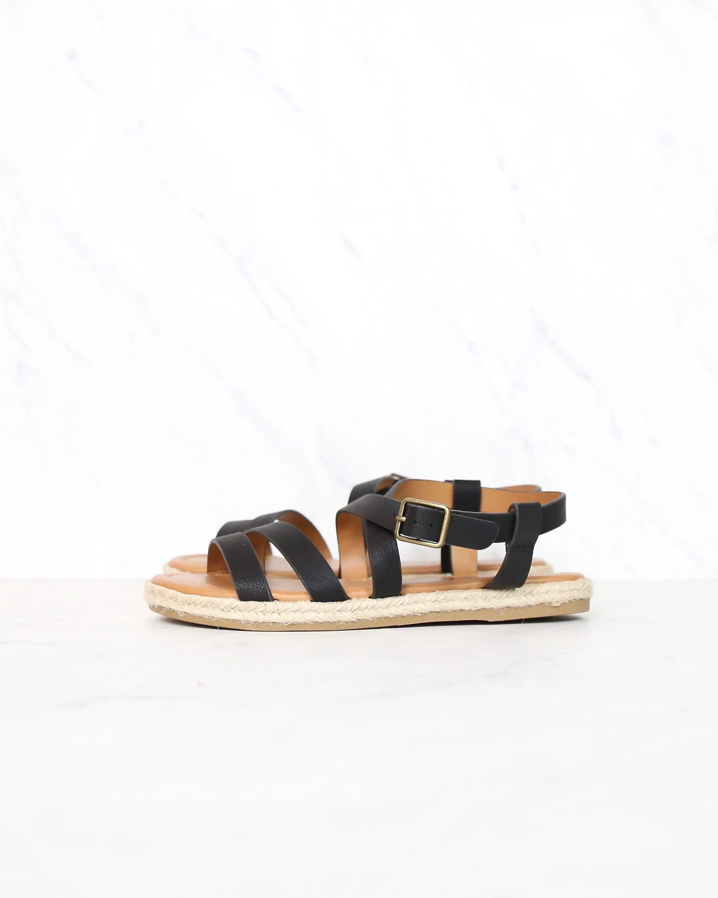 Women's Espadrille Strappy Sandals with Buckle Detailing and Ankle Strap - More colors