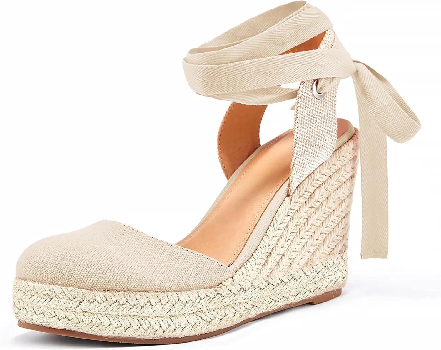 Women's Espadrille Wedge Sandals Closed Toe Lace Up Platform Ankle Wrap Summer Casual Shoes