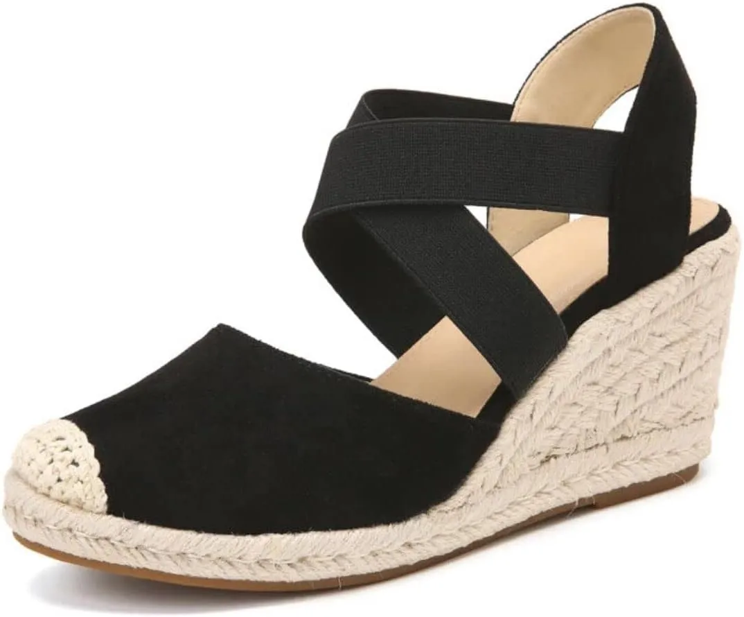 Womens Espadrille Wedge Sandals - Soft Closed Toe, Cross-Strap Slip-Ons with Pillow-Soft Comfort - Fashionable Casual Outdoor Shoes for All-Day Wear - Breathable Fabric Upper, Trendy Wedge Design TDL2D