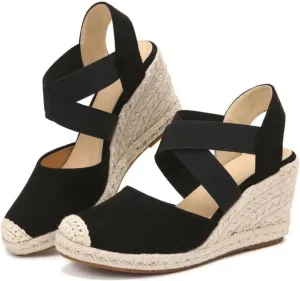 Womens Espadrille Wedge Sandals - Soft Closed Toe, Cross-Strap Slip-Ons with Pillow-Soft Comfort - Fashionable Casual Outdoor Shoes for All-Day Wear - Breathable Fabric Upper, Trendy Wedge Design TDL2D
