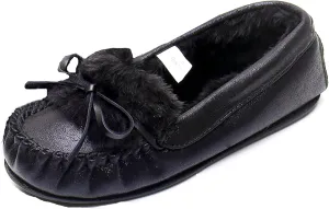 Women's Glitter Moccasin Slipper Faux Fur Lined Winter Slip On Loafer House Shoes