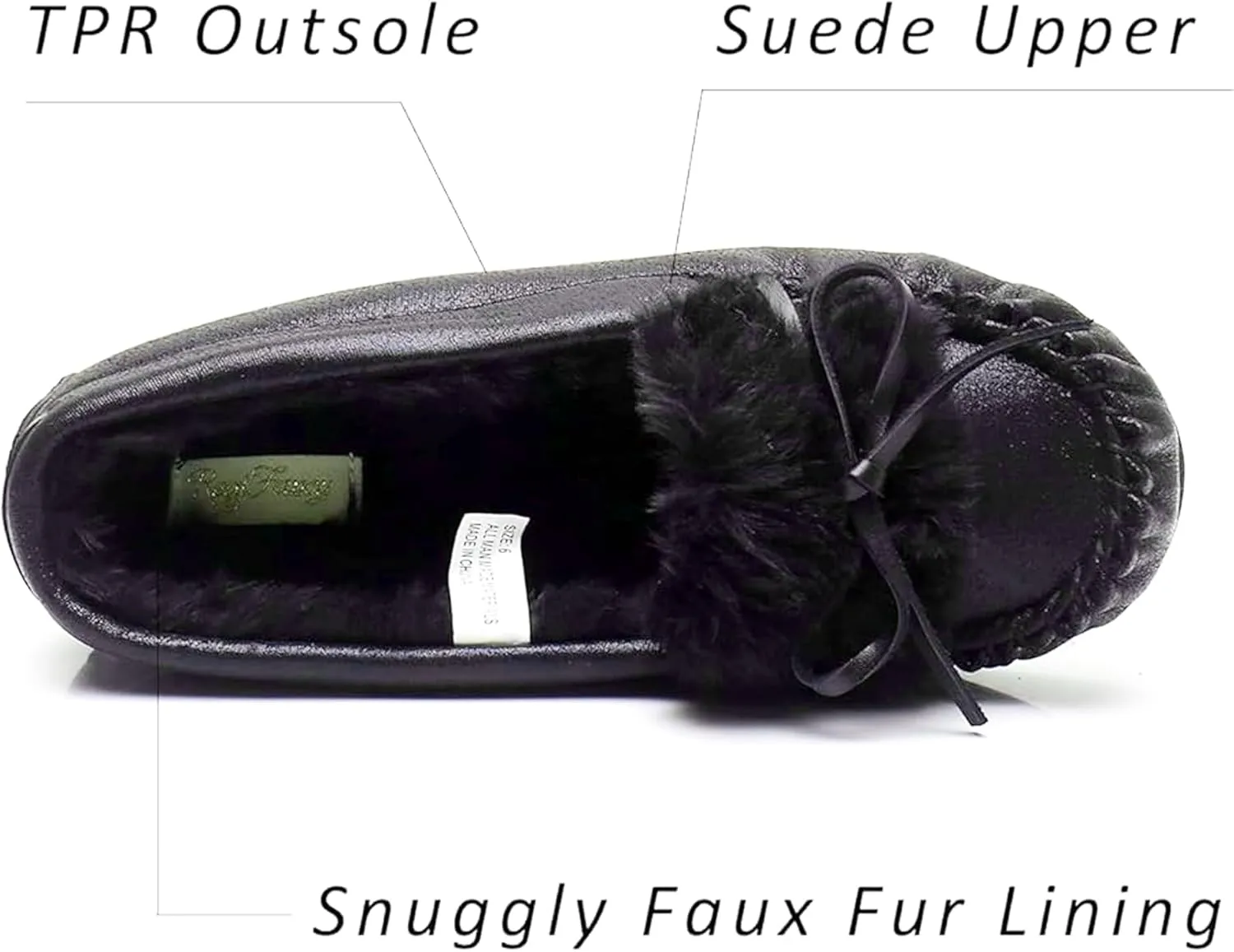 Women's Glitter Moccasin Slipper Faux Fur Lined Winter Slip On Loafer House Shoes
