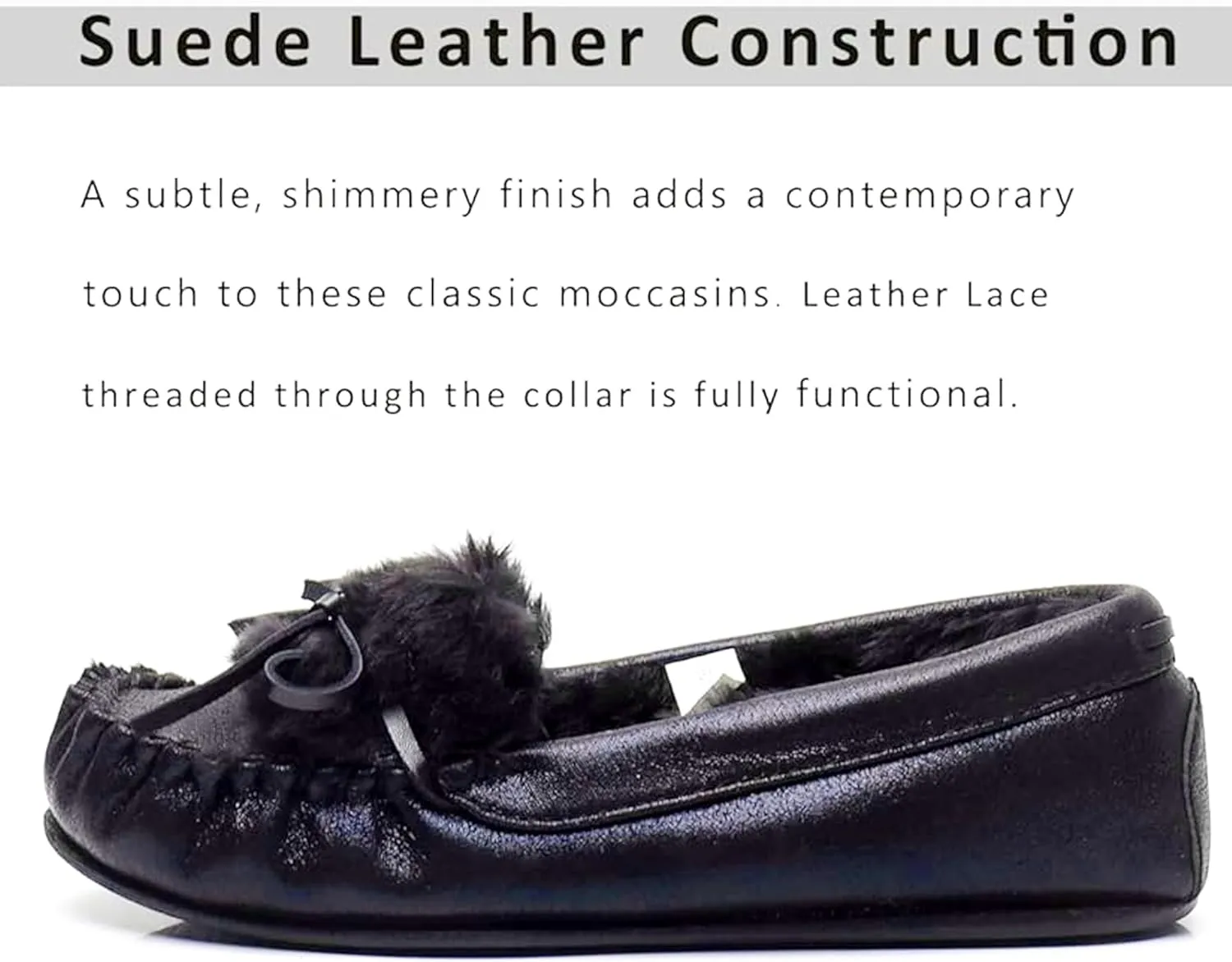 Women's Glitter Moccasin Slipper Faux Fur Lined Winter Slip On Loafer House Shoes