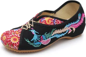Women's Handmade Flower Embroidered Shoes Women Ballerina Mary Jane Flat Ballet Cotton Loafer Ladies Casual Style Comfortable Soft Canvas Shoes