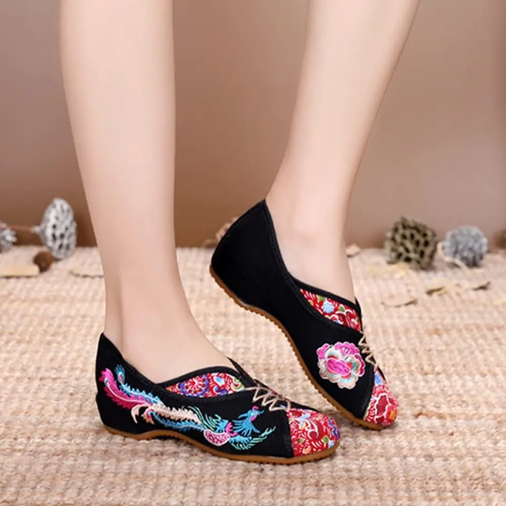 Women's Handmade Flower Embroidered Shoes Women Ballerina Mary Jane Flat Ballet Cotton Loafer Ladies Casual Style Comfortable Soft Canvas Shoes