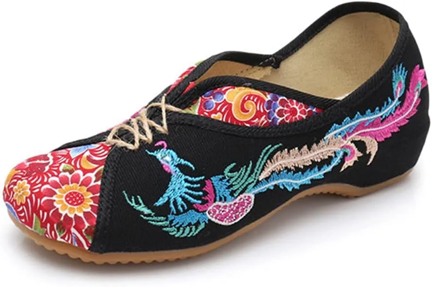 Women's Handmade Flower Embroidered Shoes Women Ballerina Mary Jane Flat Ballet Cotton Loafer Ladies Casual Style Comfortable Soft Canvas Shoes
