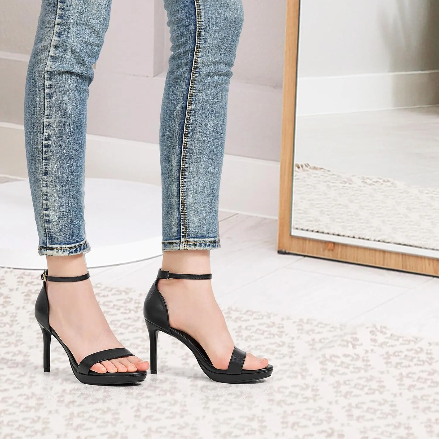 Women's High Heels Flower Ankle Strap Stilettos Round Open Toe Dressy Sexy Sandals