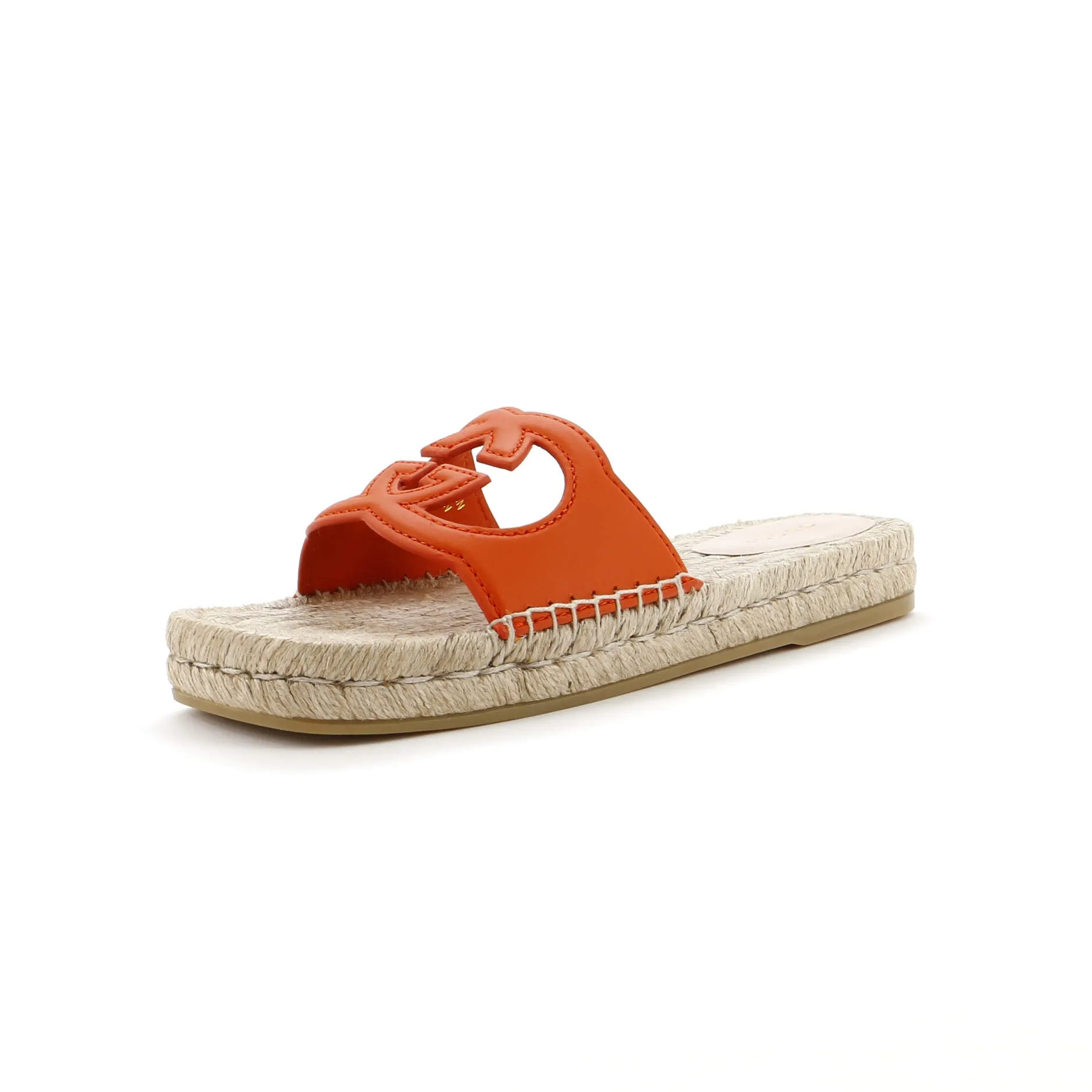 Women's Interlocking G Cut-Out Espadrille Slide Sandals Leather