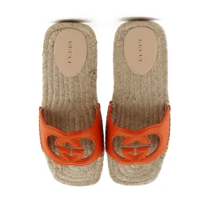 Women's Interlocking G Cut-Out Espadrille Slide Sandals Leather
