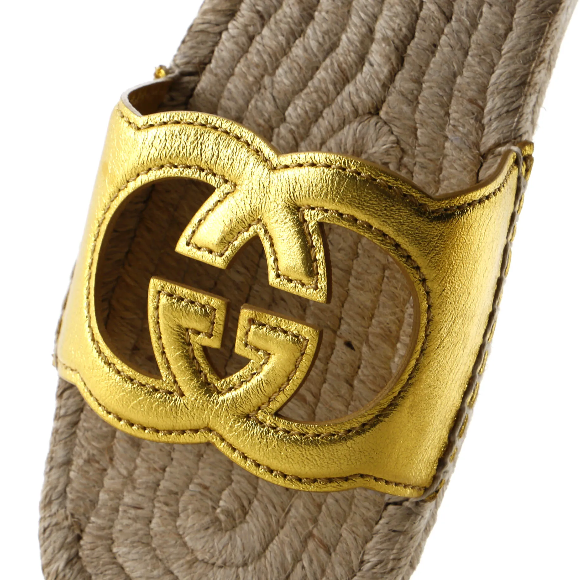 Women's Interlocking G Cut-Out Espadrille Slide Sandals Leather