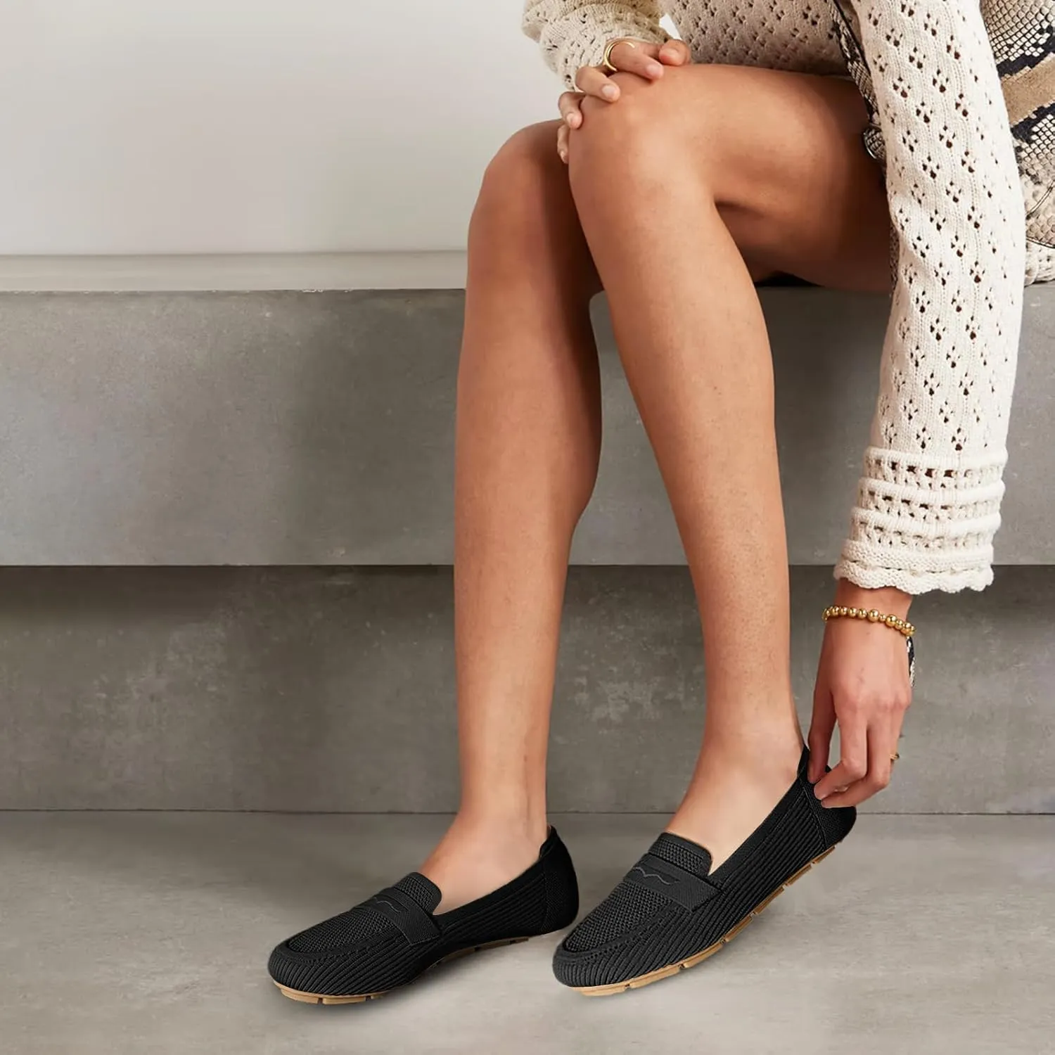 Womens Loafers Comfortable Knit Driving Shoes Washable Casual Work Slip on Loafer