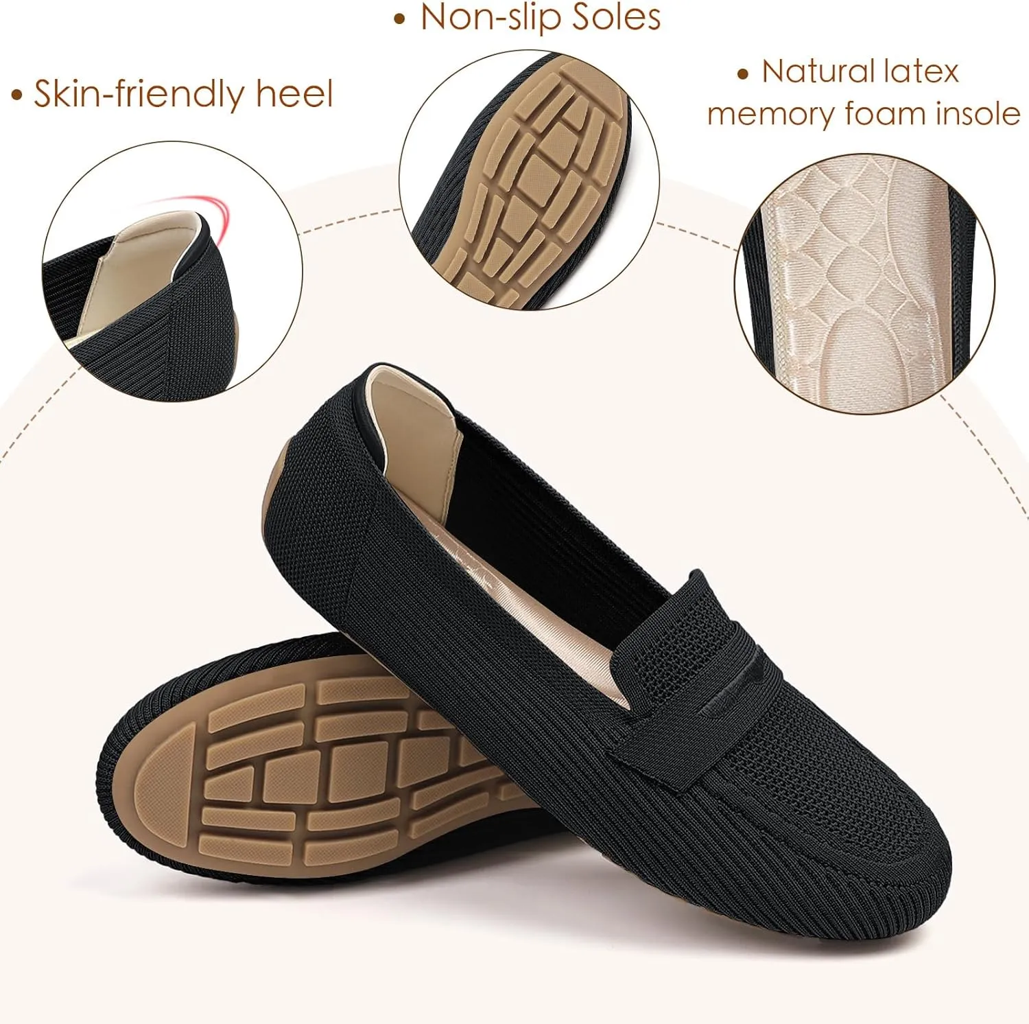 Womens Loafers Comfortable Knit Driving Shoes Washable Casual Work Slip on Loafer