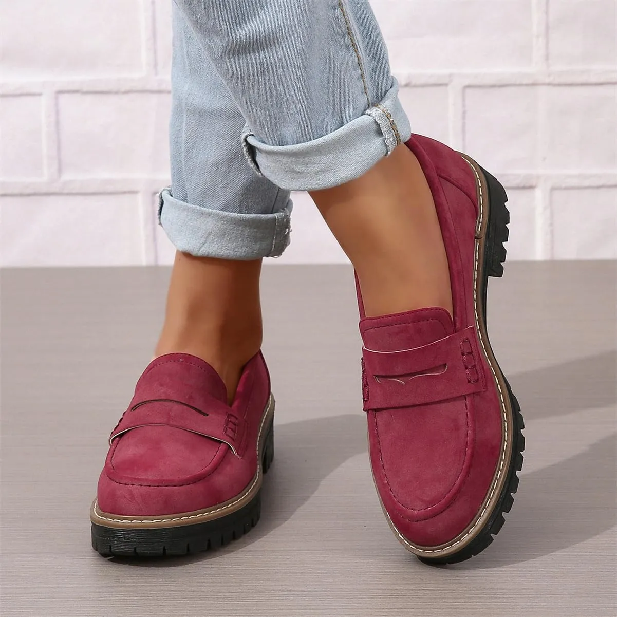 Womens Loafers Shoes Platform Chunky Penny Loafer Lug Sole Comfortable Slip On Work Office Business Casual Dress Shoes, US Size 5-11