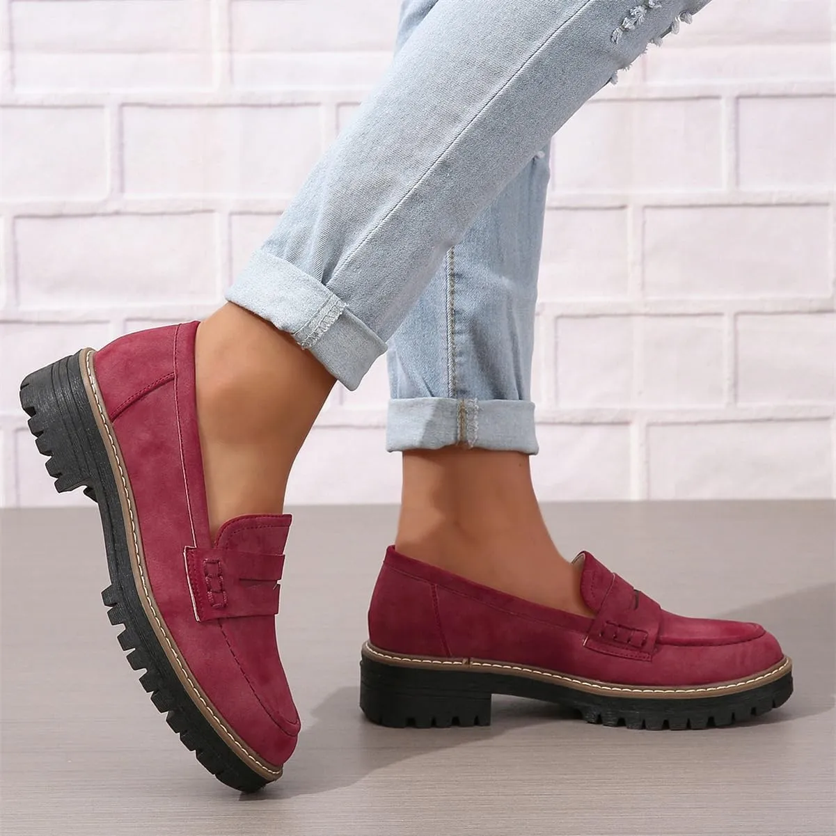 Womens Loafers Shoes Platform Chunky Penny Loafer Lug Sole Comfortable Slip On Work Office Business Casual Dress Shoes, US Size 5-11