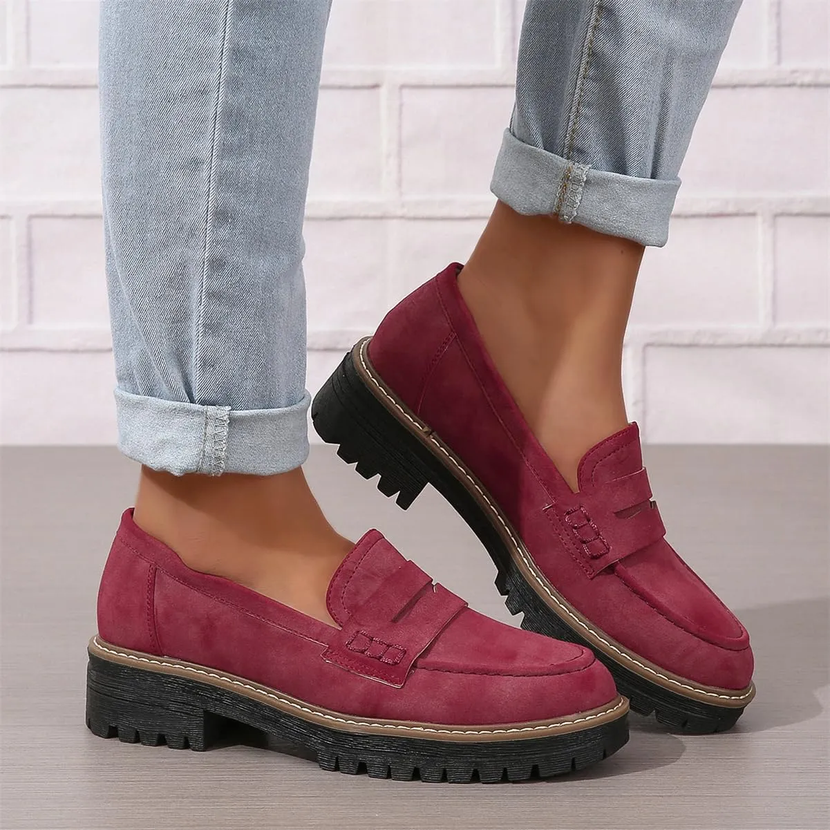 Womens Loafers Shoes Platform Chunky Penny Loafer Lug Sole Comfortable Slip On Work Office Business Casual Dress Shoes, US Size 5-11