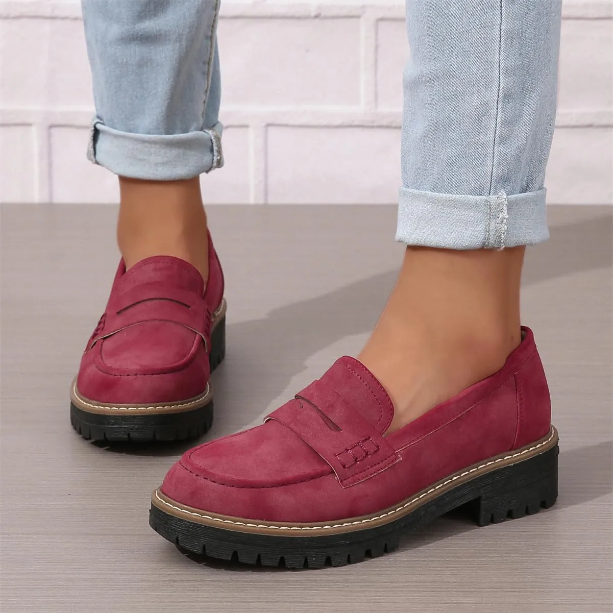Womens Loafers Shoes Platform Chunky Penny Loafer Lug Sole Comfortable Slip On Work Office Business Casual Dress Shoes, US Size 5-11