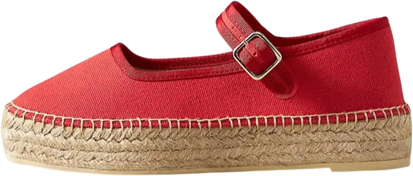 Women's Mary Jane Espadrilles Flats Platform Espadrilles Woven Outsole Shoes Canvas Flats