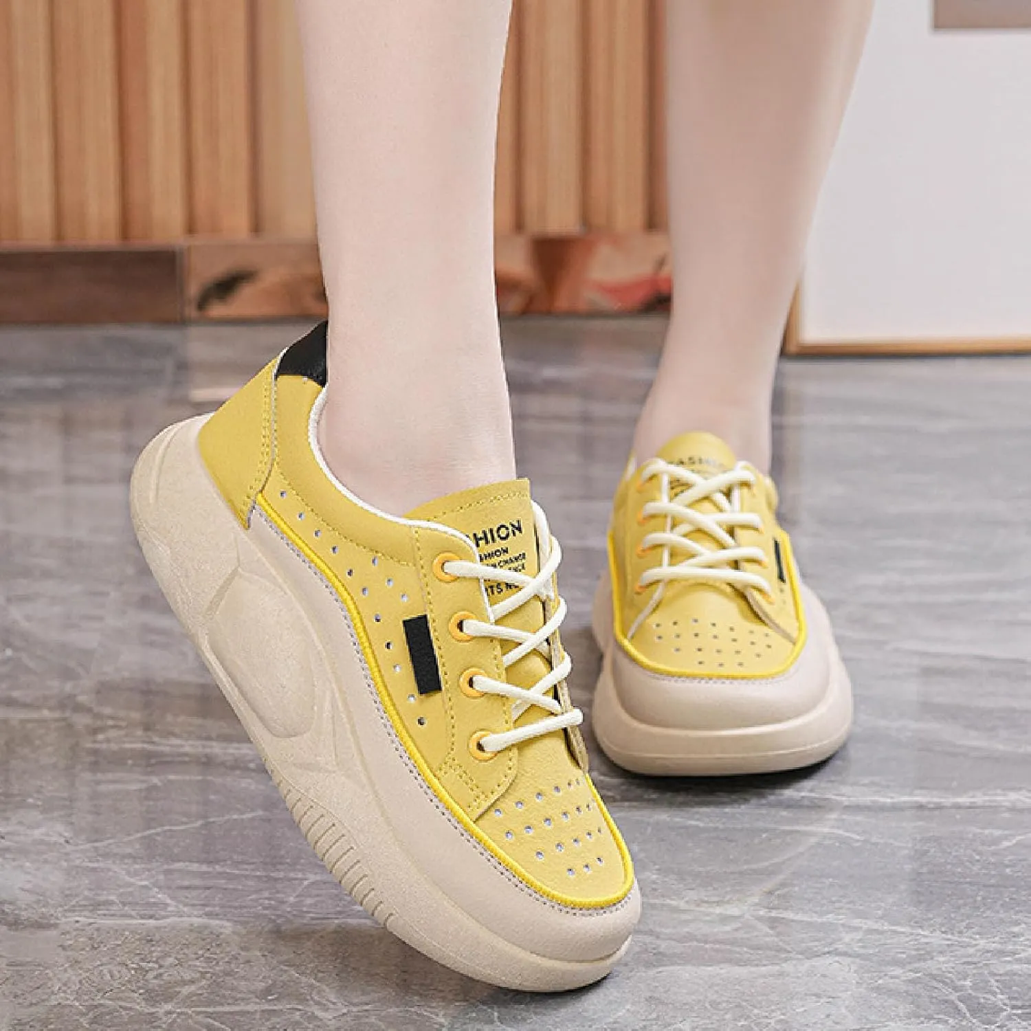 Womens Mesh Platform Lace Up Sneakers Fashion Comfortable Increase Height Soft Bottom Walking Tennis Shoes for Most Occasion Casual Shoes