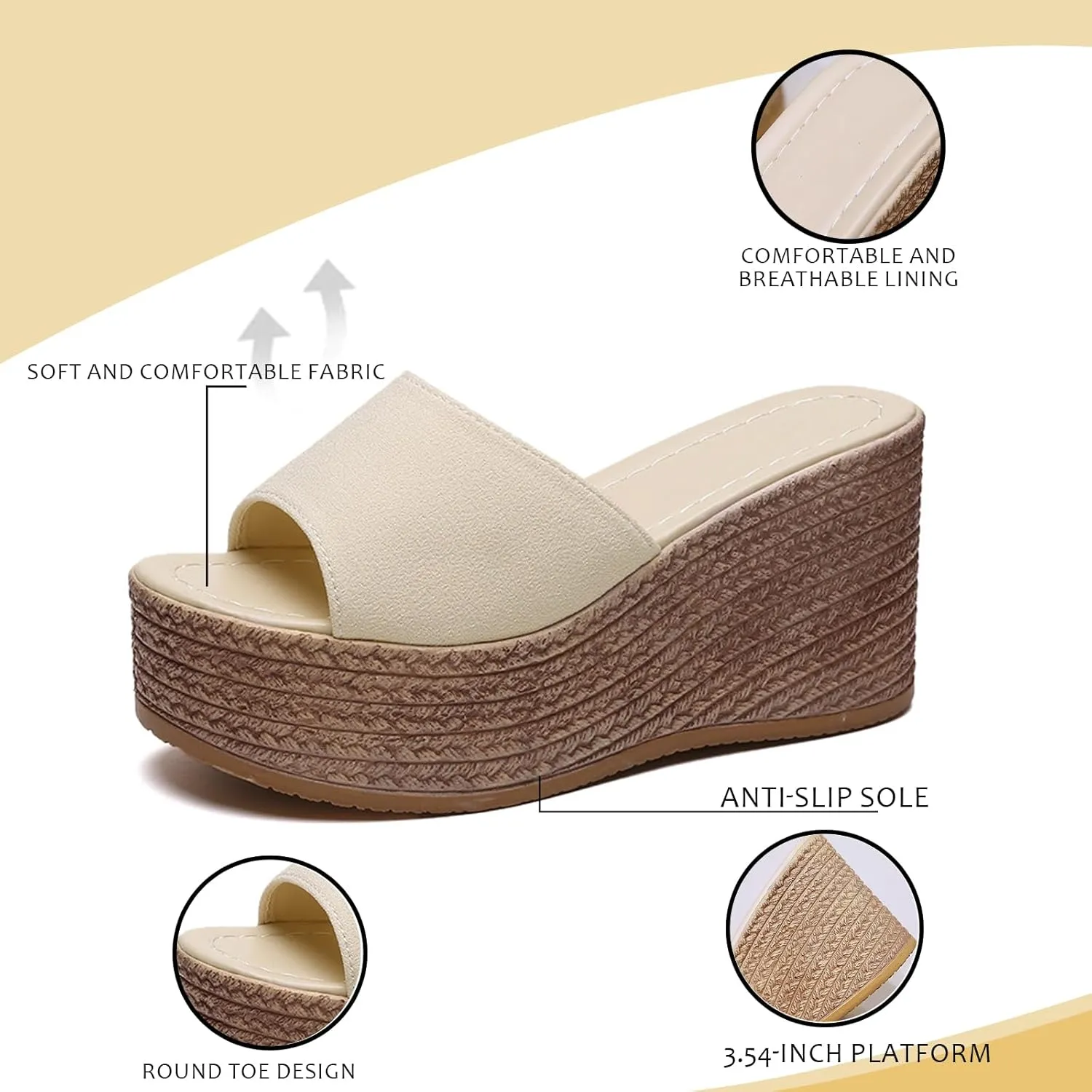 Women'S Open-Toe Platform Wedge Espadrille Slippers Summer Breathable Fish Mouth Slip-On Casual Wedge Sandals Fashionable Bohemian Beach Sandals