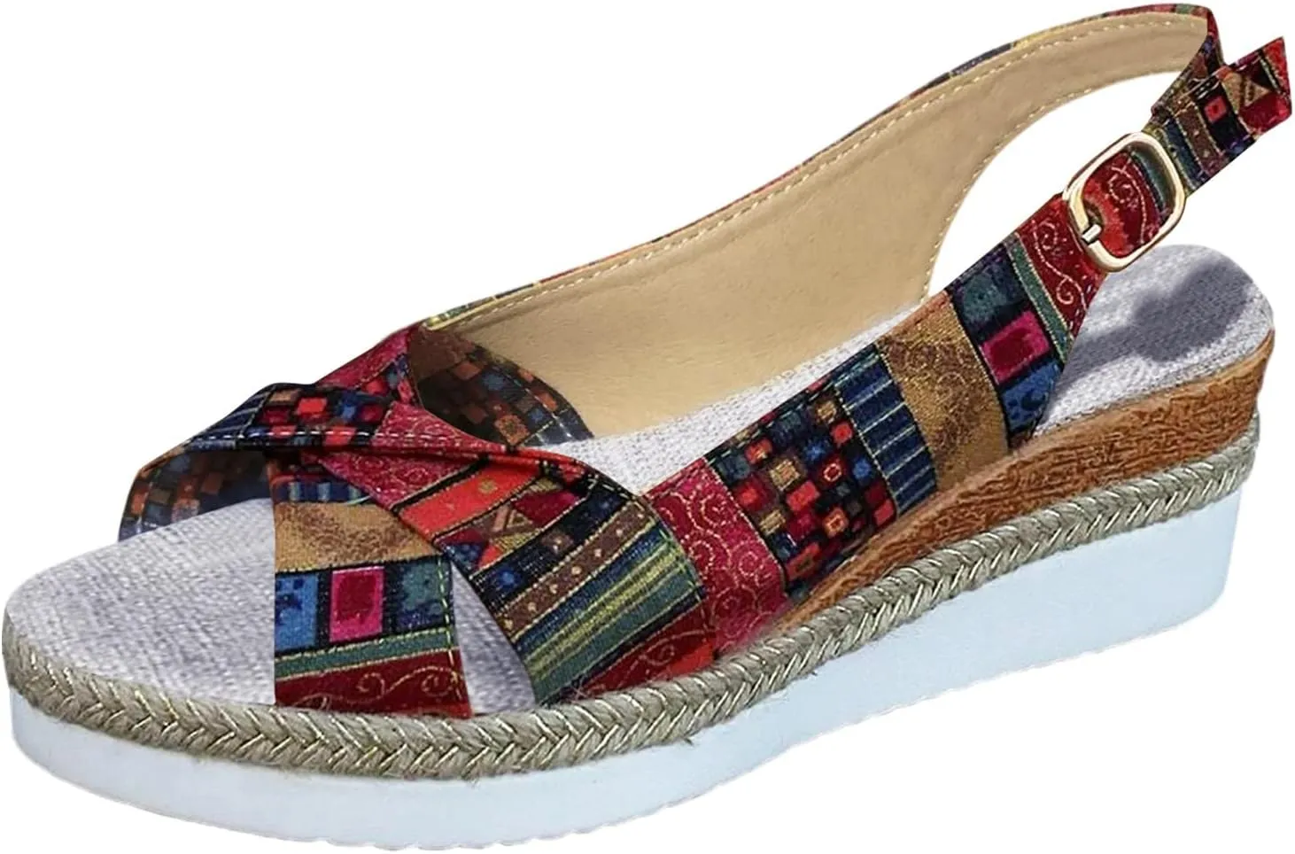 Women's Orthopedic Platform Sandals Summer Casual Bohemian Fashion Print 2025 Open Toe Hollow Out Slingback Sandals Non Slip Comfortable Slip On Walking Beach Sandals