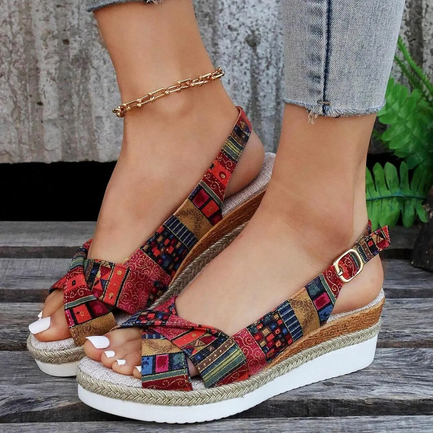 Women's Orthopedic Platform Sandals Summer Casual Bohemian Fashion Print 2025 Open Toe Hollow Out Slingback Sandals Non Slip Comfortable Slip On Walking Beach Sandals