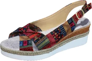 Women's Orthopedic Platform Sandals Summer Casual Bohemian Fashion Print 2025 Open Toe Hollow Out Slingback Sandals Non Slip Comfortable Slip On Walking Beach Sandals