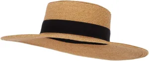 Women's Paper Braid Large Brim Gambler Style Dressy Sun Hat