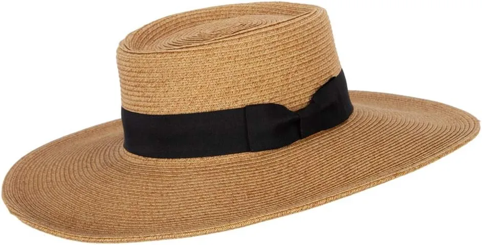 Women's Paper Braid Large Brim Gambler Style Dressy Sun Hat