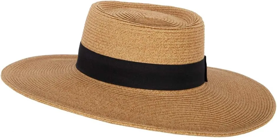 Women's Paper Braid Large Brim Gambler Style Dressy Sun Hat