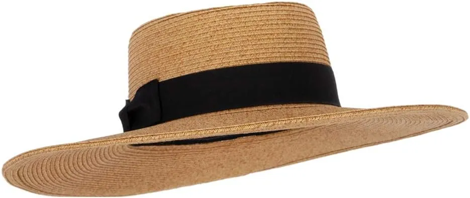 Women's Paper Braid Large Brim Gambler Style Dressy Sun Hat