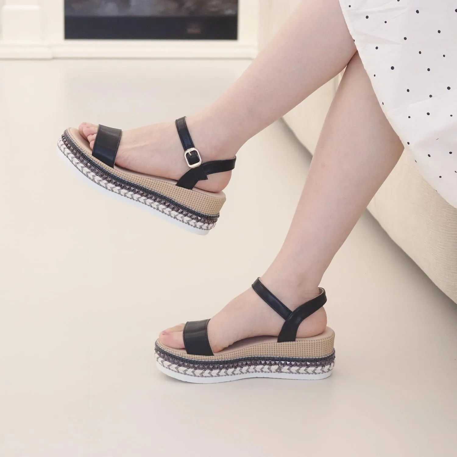 Women's Platform Sandals Buckle Ankle Strap Espadrille Open Toe Boho Wedge Sandals Size 6-11