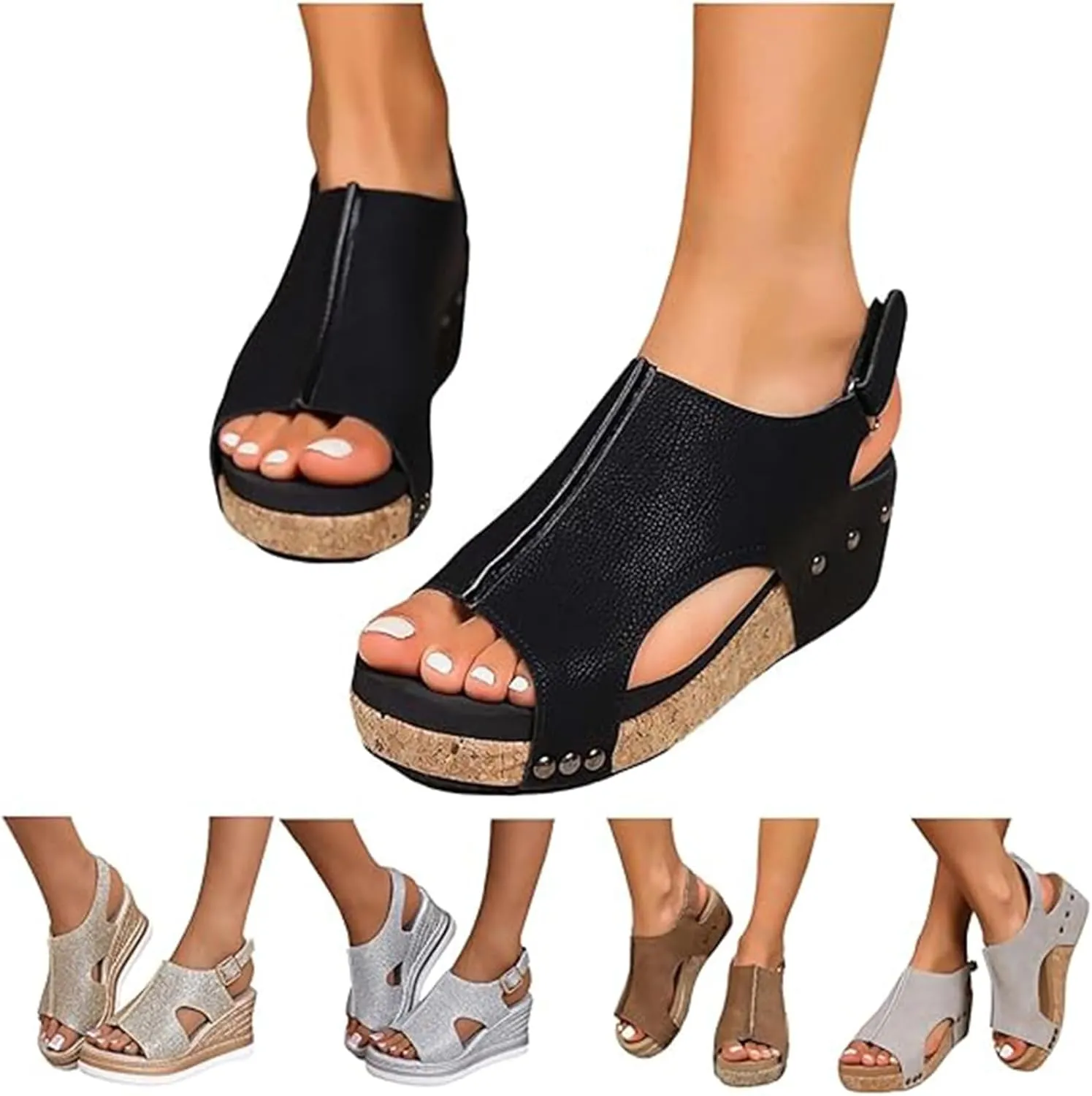 Women's Platform Wedge Sandals, Platform Wedge Sandals 2025 Summer Dressy Heels Bohemia Buckle Ankle Strap Wedge Sandal Comfortable Open-Toe Wedding Party Shoes