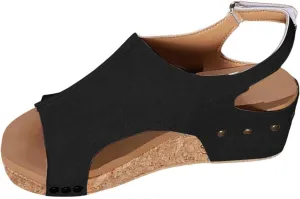 Women's Platform Wedge Sandals, Platform Wedge Sandals 2025 Summer Dressy Heels Bohemia Buckle Ankle Strap Wedge Sandal Comfortable Open-Toe Wedding Party Shoes