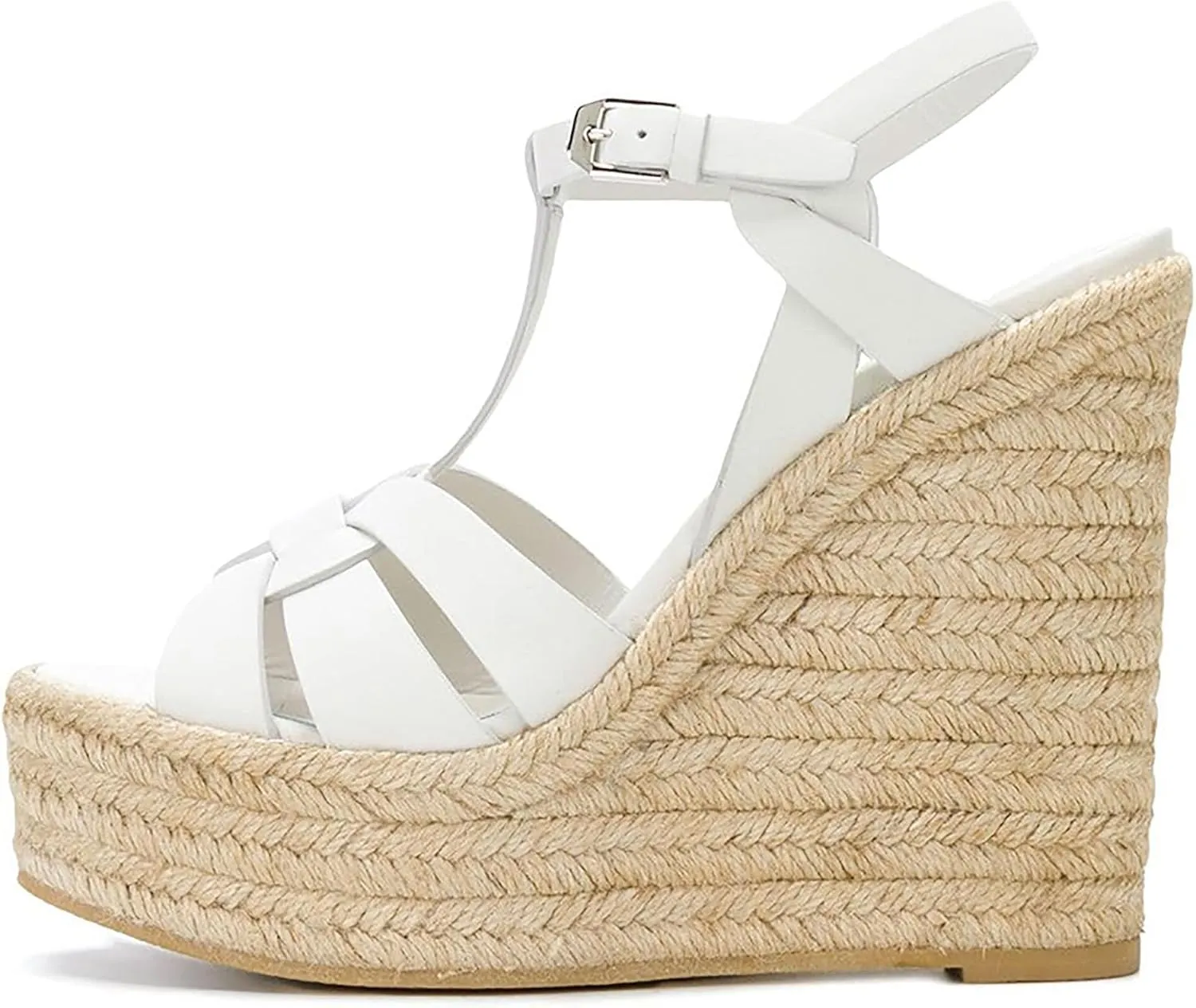 Women's Platform Wedge Sandals Simple Open Toe Lace Up Braided Espadrille Wedge Sandals Comfy Sexy Summer Ankle Strap Party Dress Sandals