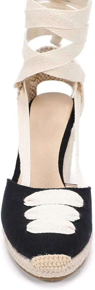 Women’s Platform Wedges Espadrilles, 3" Wedge, Soft Ankle-Tie Strap, Closed Toe, Classic Summer Sandals