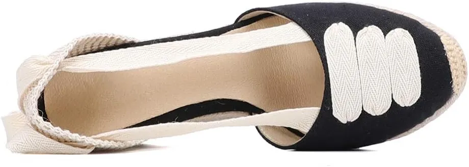 Women’s Platform Wedges Espadrilles, 3" Wedge, Soft Ankle-Tie Strap, Closed Toe, Classic Summer Sandals