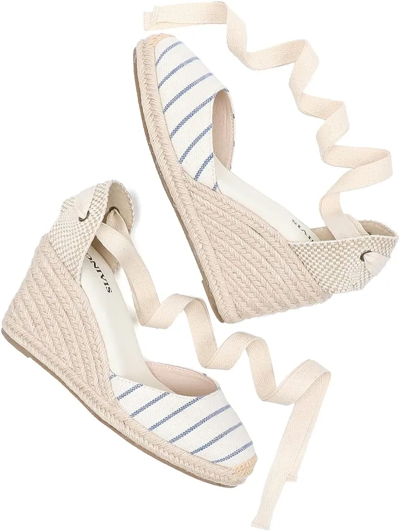 Women’s Platform Wedges Espadrilles, 3" Wedge, Soft Ankle-Tie Strap, Closed Toe, Classic Summer Sandals