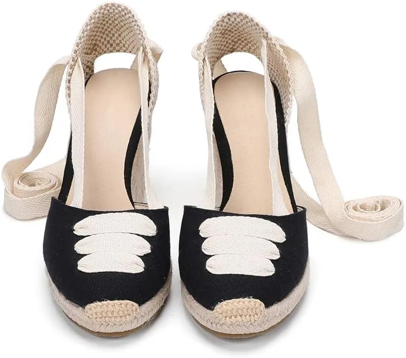Women’s Platform Wedges Espadrilles, 3" Wedge, Soft Ankle-Tie Strap, Closed Toe, Classic Summer Sandals