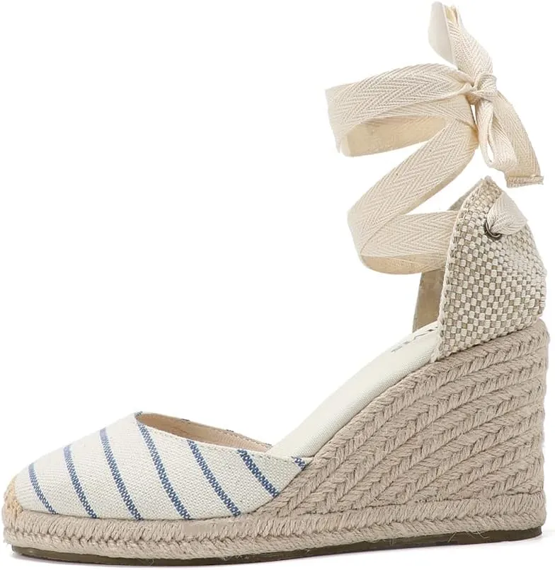 Women’s Platform Wedges Espadrilles, 3" Wedge, Soft Ankle-Tie Strap, Closed Toe, Classic Summer Sandals