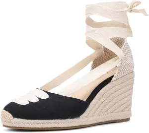 Women’s Platform Wedges Espadrilles, 3" Wedge, Soft Ankle-Tie Strap, Closed Toe, Classic Summer Sandals