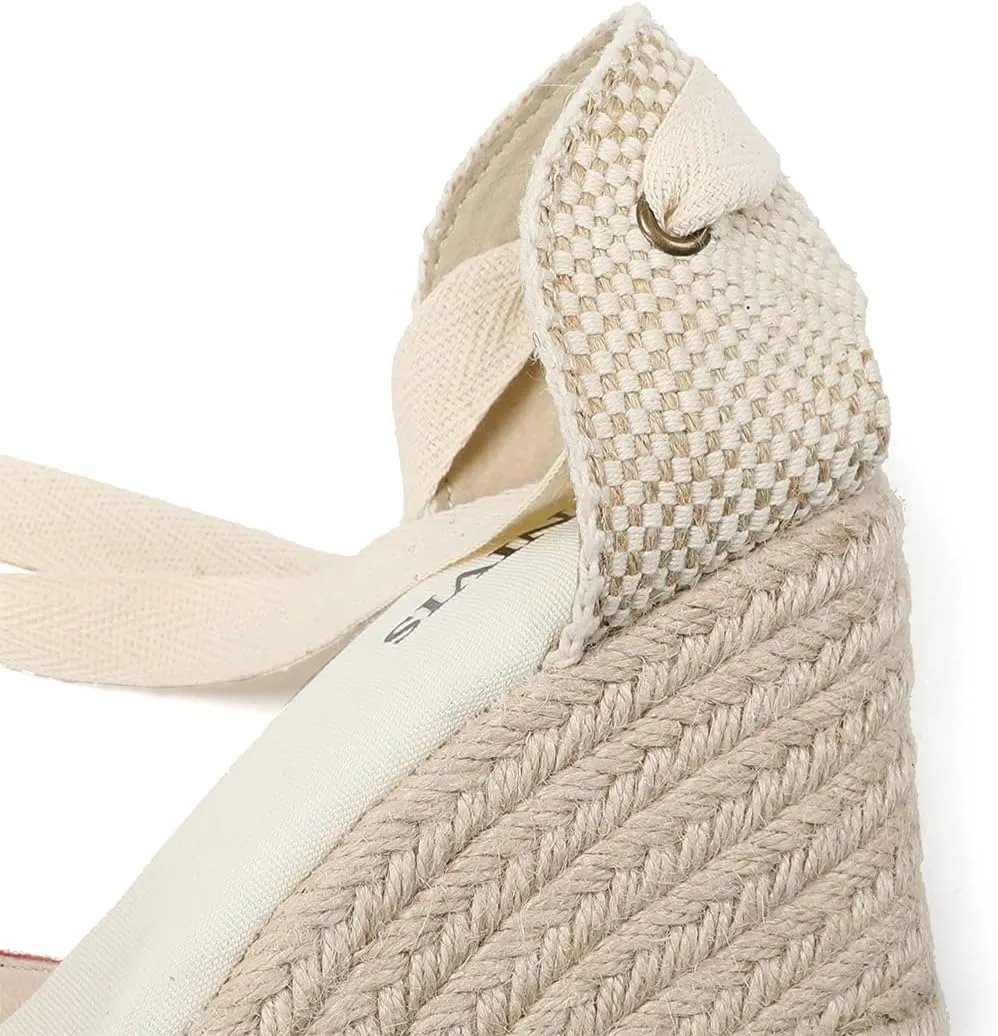 Women’s Platform Wedges Espadrilles, 3" Wedge, Soft Ankle-Tie Strap, Closed Toe, Classic Summer Sandals