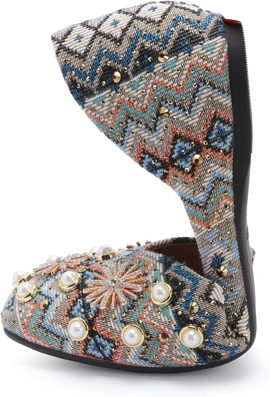Women's Pointed Rhinestone Flat Shoes Glitter Flowers Wedding Comfortable Dress Shoes