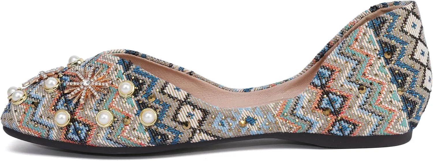 Women's Pointed Rhinestone Flat Shoes Glitter Flowers Wedding Comfortable Dress Shoes