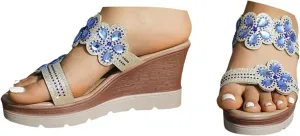 Women's Rhinestone Wedge Fashion Bohemian Sandals 2025 Open Toe Wedge Slip On Glitter Rhinestones Low Wedges Comfortable Casual Slippers Shiny Wedding Dress Wide Sandals with Arch Support