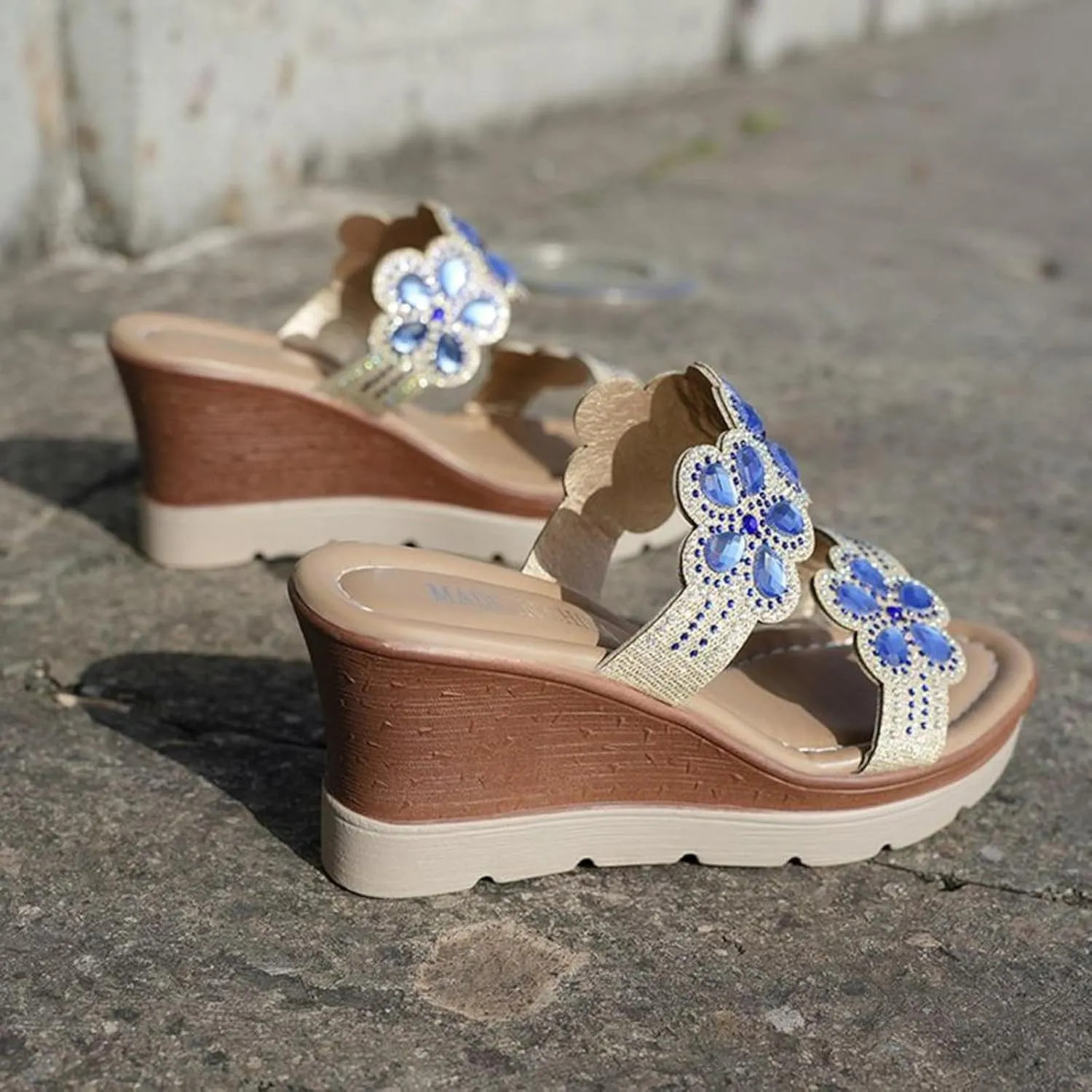 Women's Rhinestone Wedge Fashion Bohemian Sandals 2025 Open Toe Wedge Slip On Glitter Rhinestones Low Wedges Comfortable Casual Slippers Shiny Wedding Dress Wide Sandals with Arch Support
