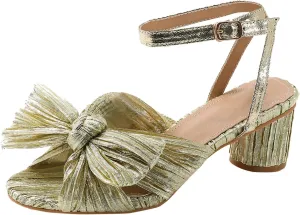 Womens Sandals Bow Decoration Soft Satin Chunky Heels Ankle Strap Wedge Sandals Summer Wedding Party Sandals Women
