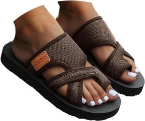 Womens Slide Sandals with Arch Support Adjustable Orthopedic Flip Flops Walking Summer Shoes Summer Casual Mesh Flats Slippers Breathable Comfortable